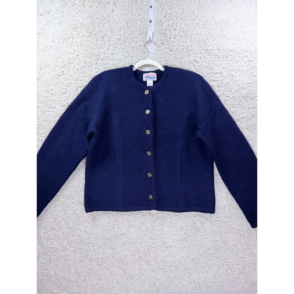 Tally-Ho Cardigan Women Medium Navy Blue Wool Vintage Button Front Sweater